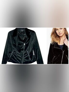 NWT CoffeeShop Black Velvet Moto Jacket with Front Zipper & Zipped Pockets, M